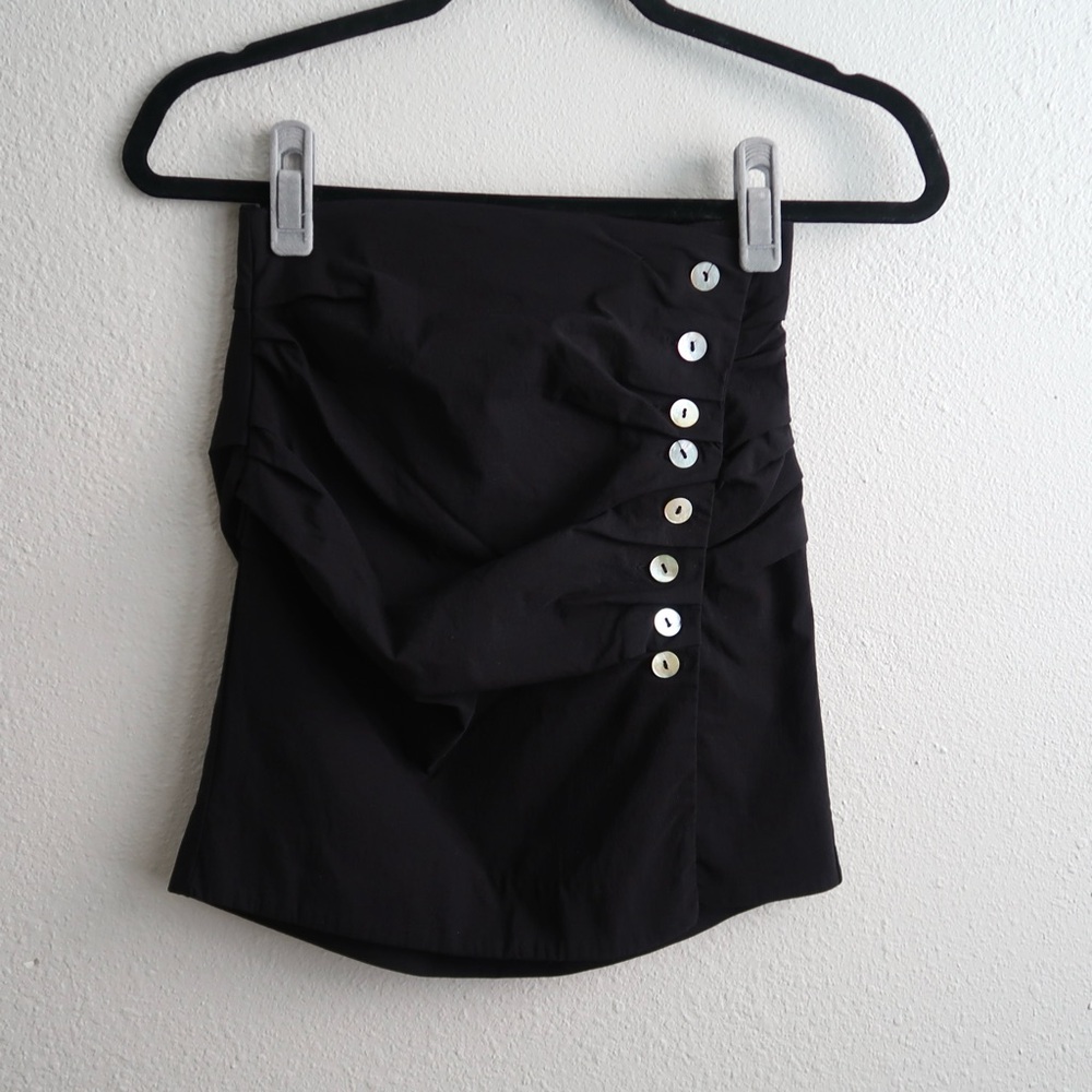 ZARA Black Draped Mini Skirt High Waisted Ruched Side Button Detail